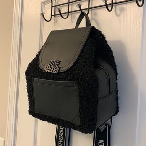 Steve Madden Black Sherpa and Leather Backpack